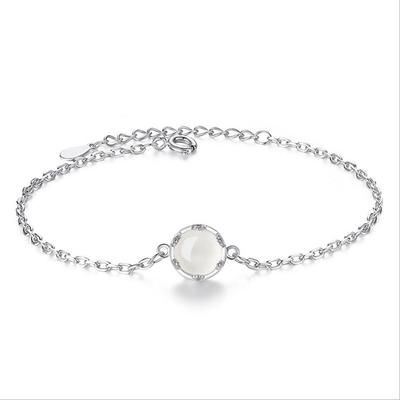 Bracciale in Argento Sterling 925 Calcedonio Pietra di Luna Catena Collegata Per Donna Bracciale Charm Gioiello Regalo Pulseira Natale