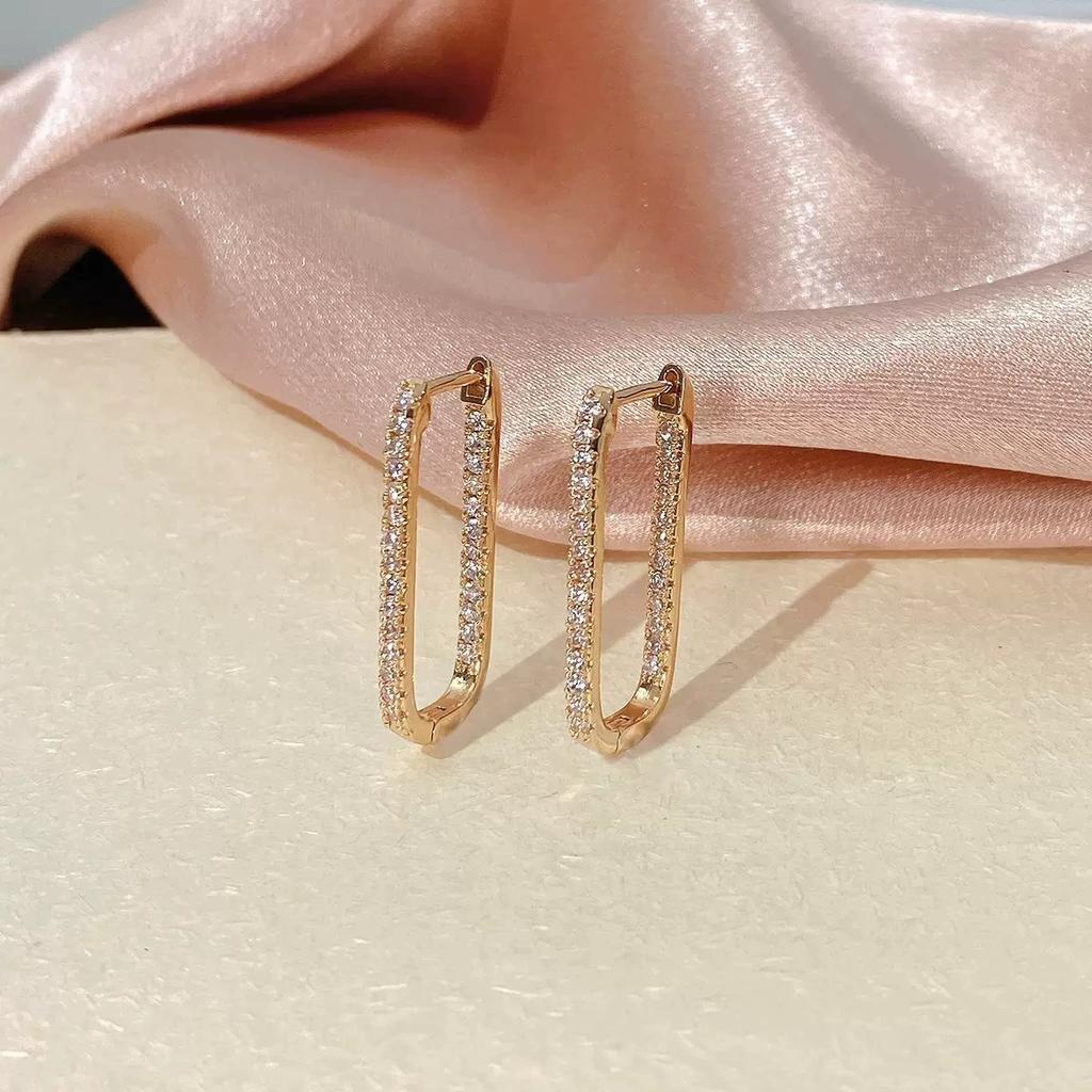 925 Sterling Silver Shiny Zircon Square Hoop Huggies Earring for Women Versatile Party Gift Daily Wear Earring Jewelry