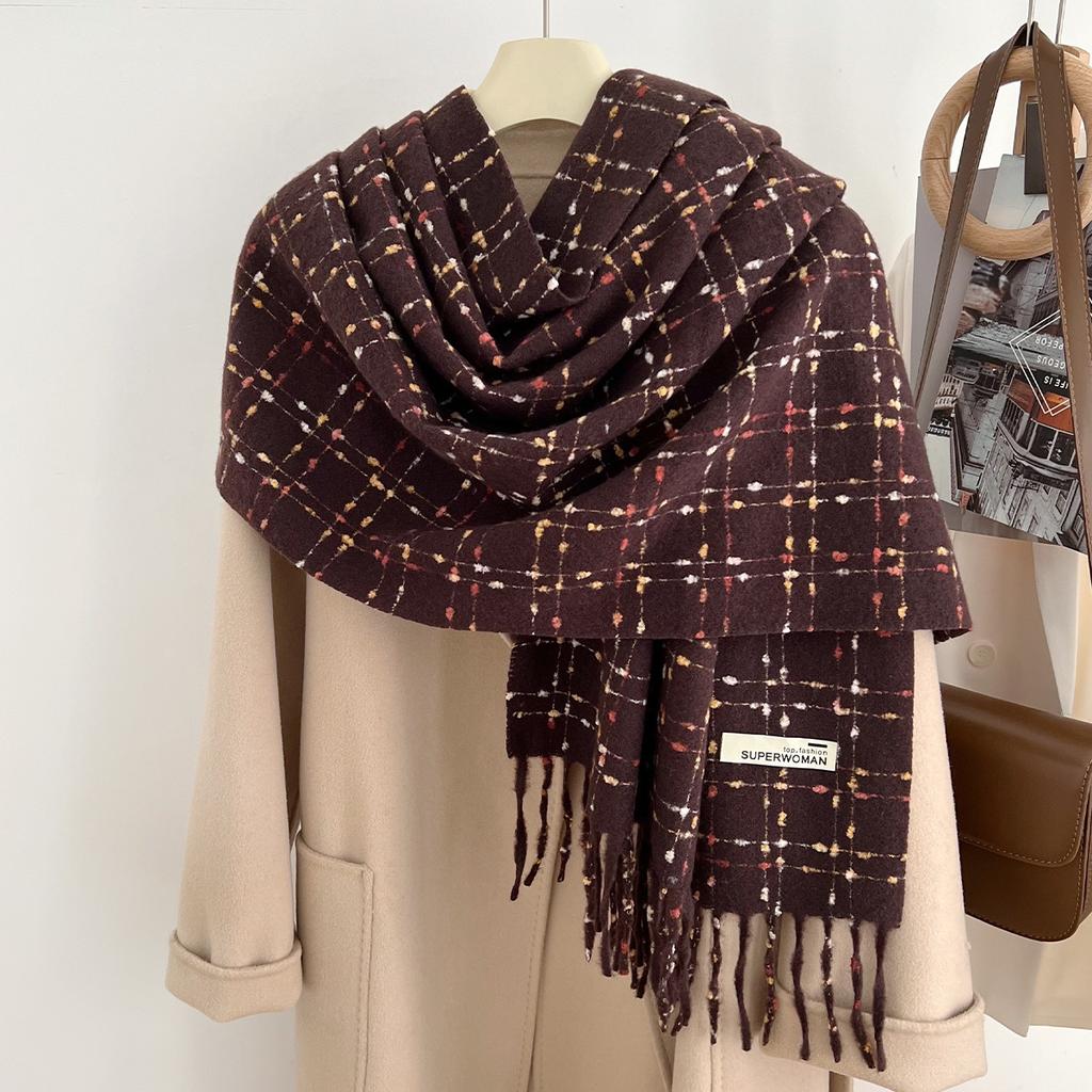 Korean version of the new atmosphere imitation cashmere plaid fringed scarf, men's and women's autumn and winter velvet thickened warm scarf