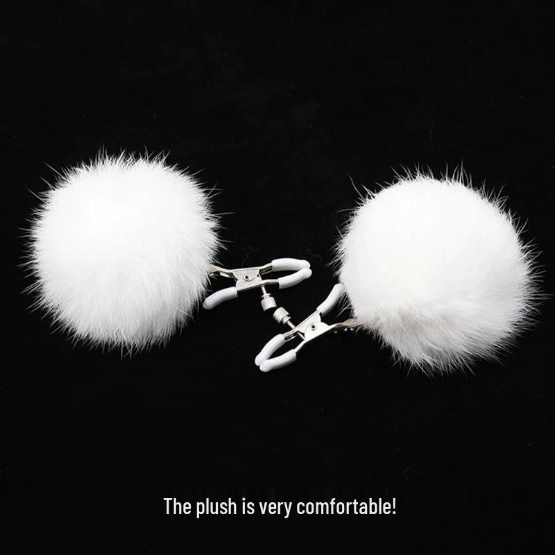 Fox Fur Pom-Pom Nipple Clamps: Sensual Restraint Toy for Couples