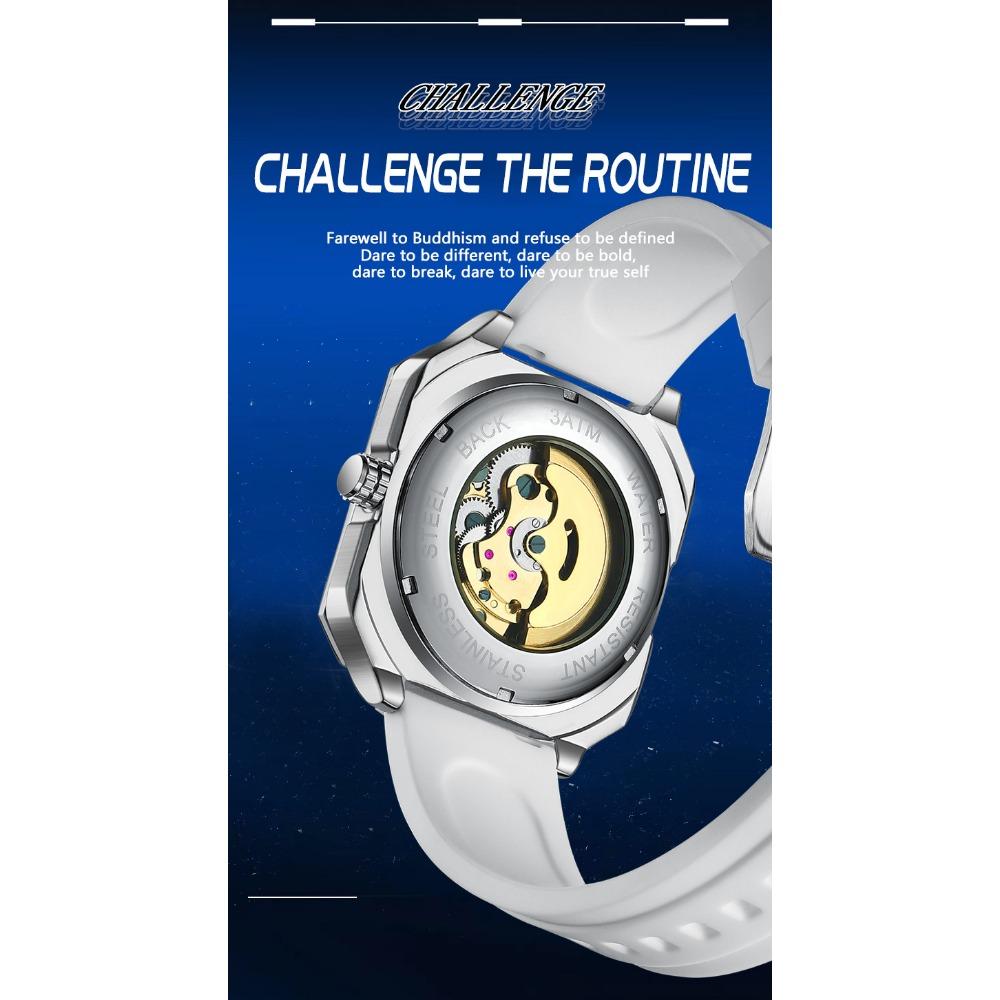 High-End Herrenuhr Skelett Mechanische Uhr Luxus Quadratisch Edelstahlarmband Automatisch Selbstaufziehend Wasserdicht Lumin