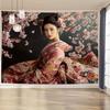 Geisha Woman Cherry Blossom Tapestry Japanese Kimono Art Spring Flowers Wall Hanging Eastern Decor Living Room Print