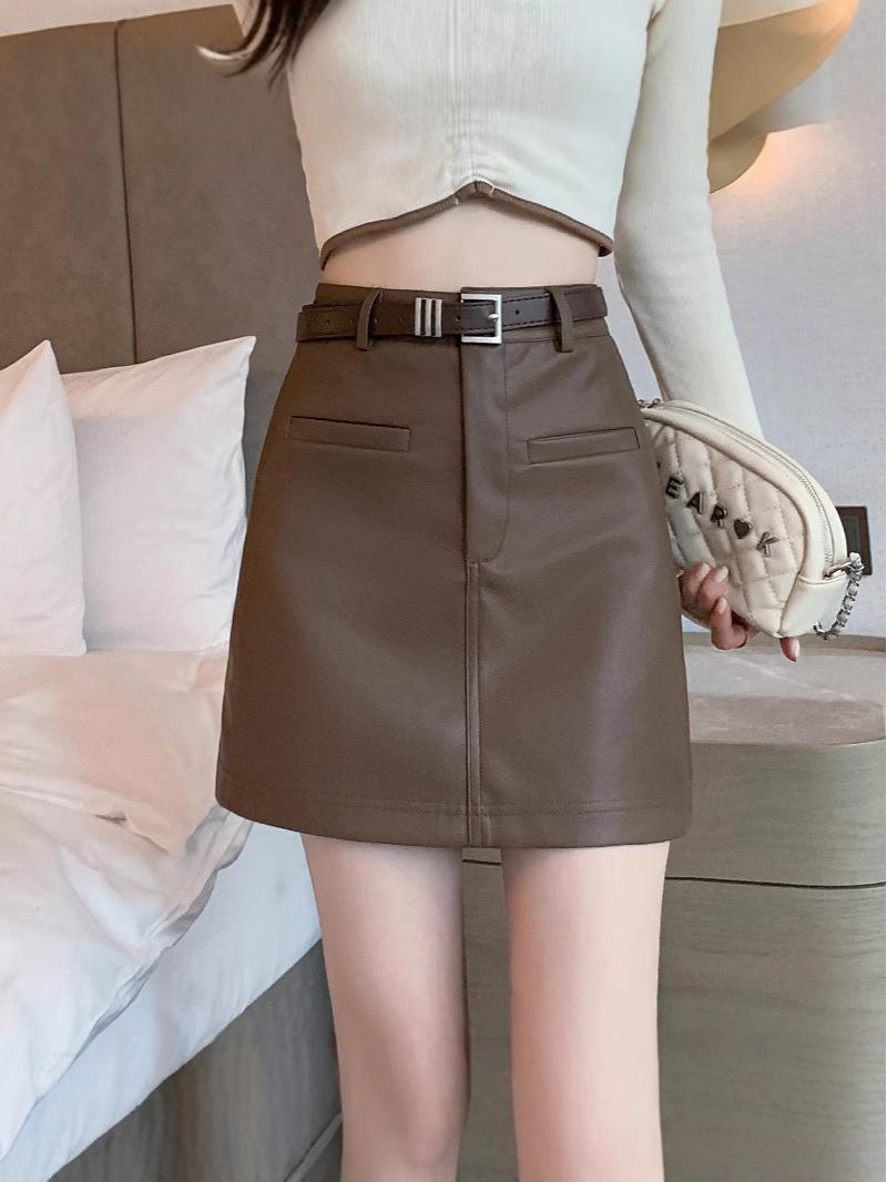 

2024 Юбка миди А-силуэта из ПУ кожи с высокой посадкой: Шикарный, приталенный крой для осени/зимы 2XL [131-147 lbs]