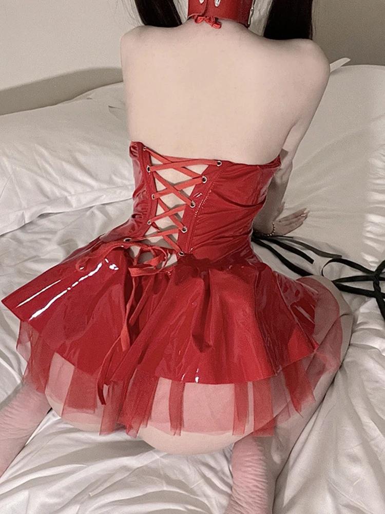 

Темное готическое сексуальное платье Лолиты Анимация Косплей Костюмы Непослушная Ролевая Игра Одежда Сцена Кожаная Юбка Бандаж Большой Размер Наряд 3XL&Demons