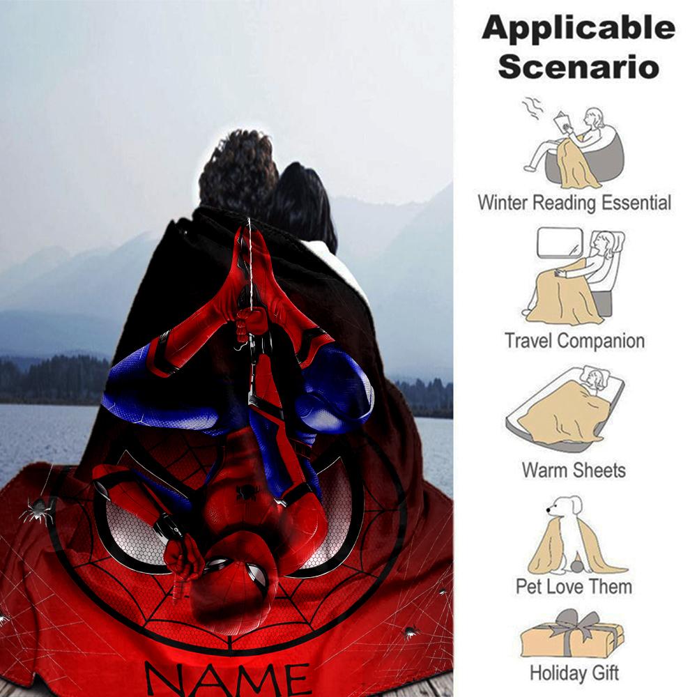 Customiz Name Personality Spider-Man Blanket Soft &Warm Sofa Office Bed Travel Lunch Break Blanket, Gift Suitable All Seasons