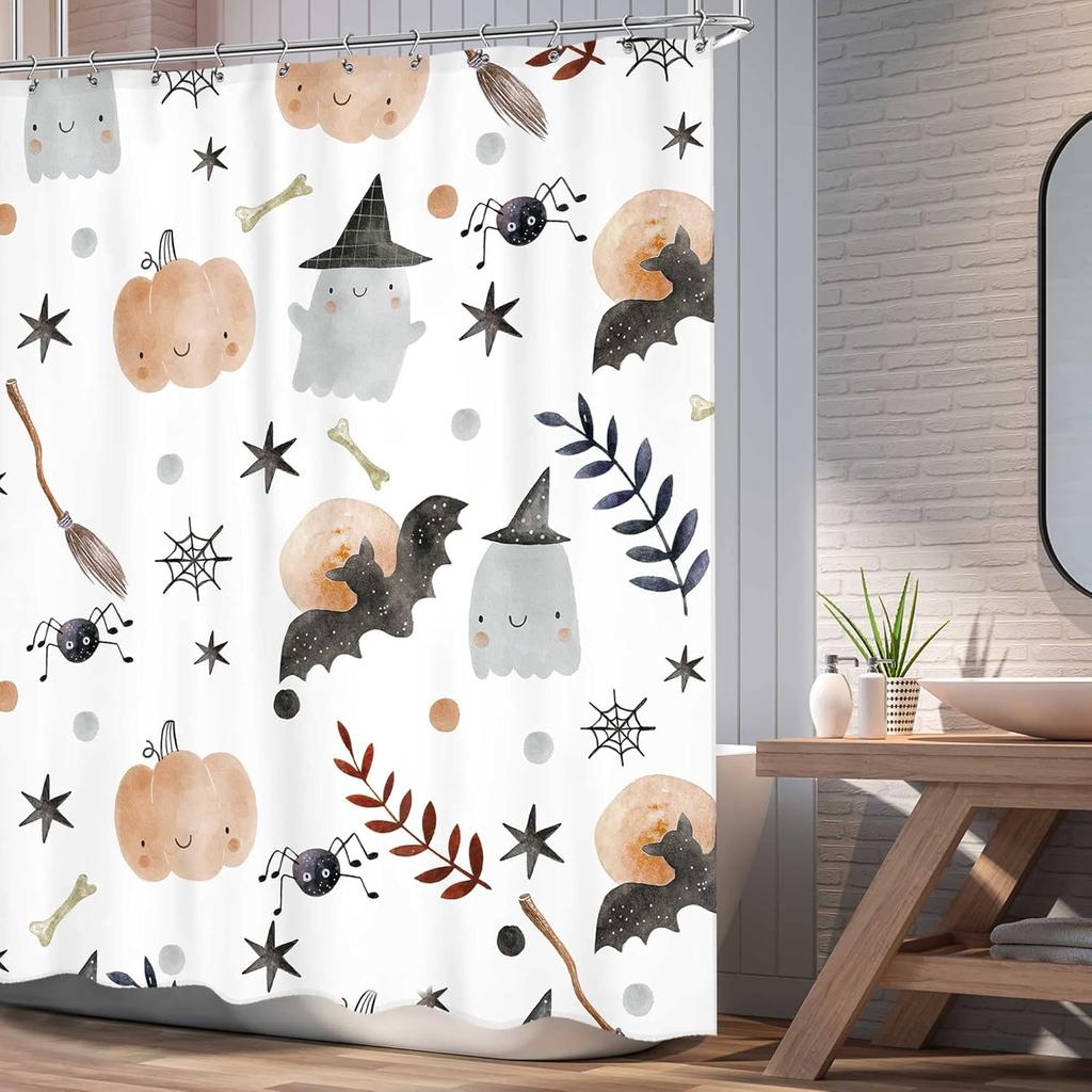 Süßer Halloween-Duschvorhang Geist Kürbis Fledermaus Spinnen Design Kinder Badezimmer Dekoration Wasserdichtes Gewebe Lustiges Thema Heimzubehör