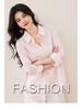 Women's Pink Linen Long Sleeve Shirt Jacket - Loose Fit, Cotton Blend