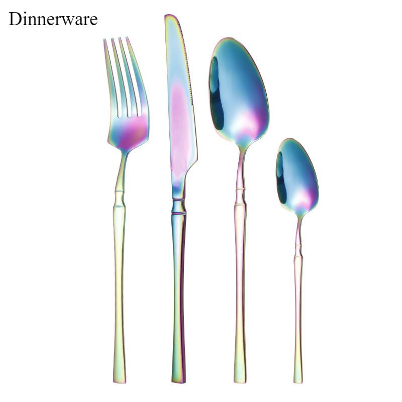Rainbow Tableware Stainless Steel Flatware Cutlery Set Dinner Fork Knife Coffee Spoon Kitchen Dinnerware Silverware Set