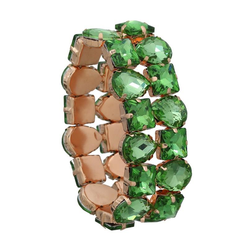 Womens Stretchable Double-Layer Crystal Rhinestone Bracelet Geometric Design Hip Hop Style Alloy Jewelry