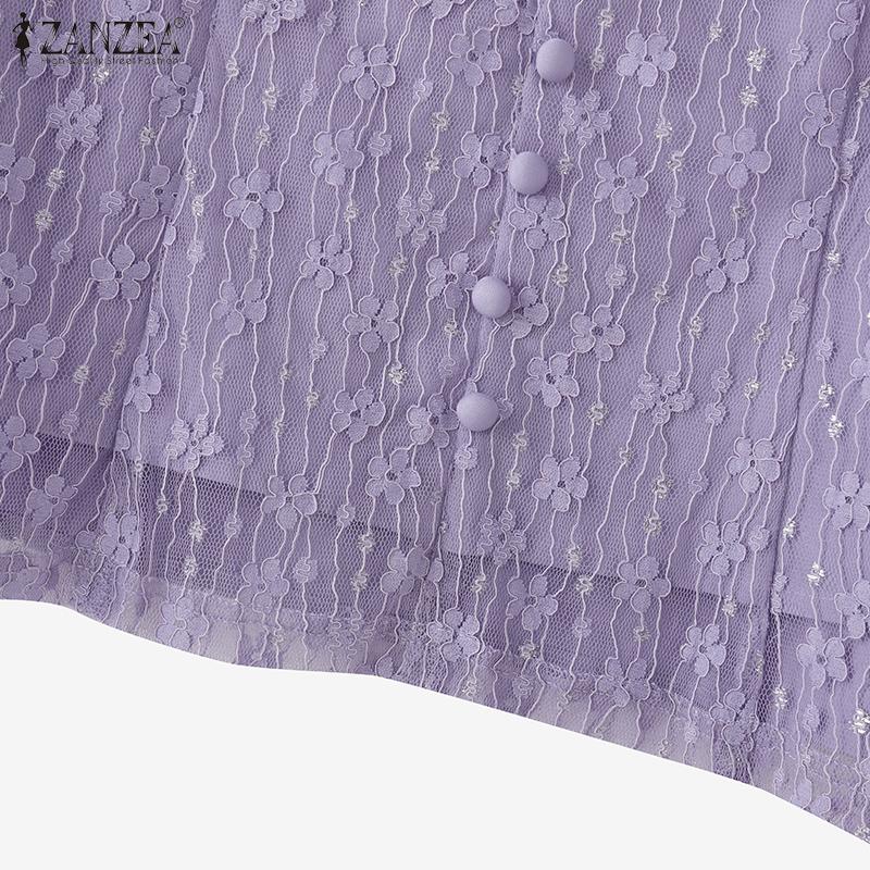ZANZEA Womens Casual Hollow Lace Patchwork Summer 3/4 Sleeve Blouse