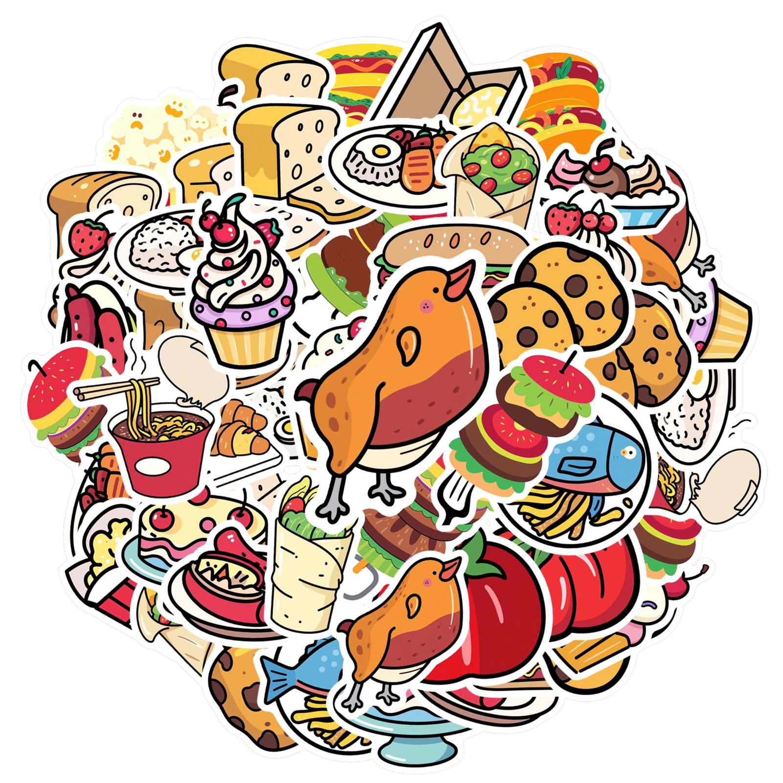 

35pcs-50pcs Playful Snacks Stickers Cartoon Food Funny Stickers Stickers For DIY Phone Laptop Scrapbook Bike Guitar DIY