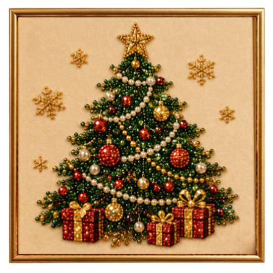 Sparkling 3D Painting Canvas DIY Christmas Faux Pearl Art Kit with Frame, Santa Winter Holiday Theme Craft Supplies Beads for Adults Beginner,