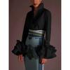 Women Solid Color Regular Fit Long Sleeve Turn Down Collar Casual Blouse Top