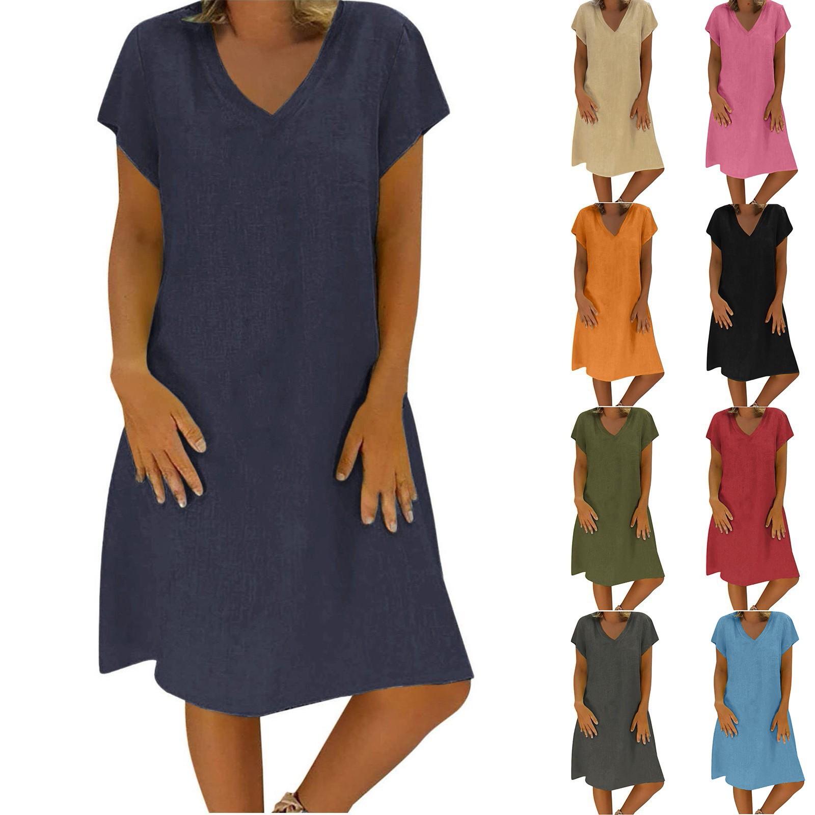 

Женские хлопковые и льняные платья, летние с коротким рукавом, удобные дорожные пляжные платья, модная одежда для весеннего отпуска XXL