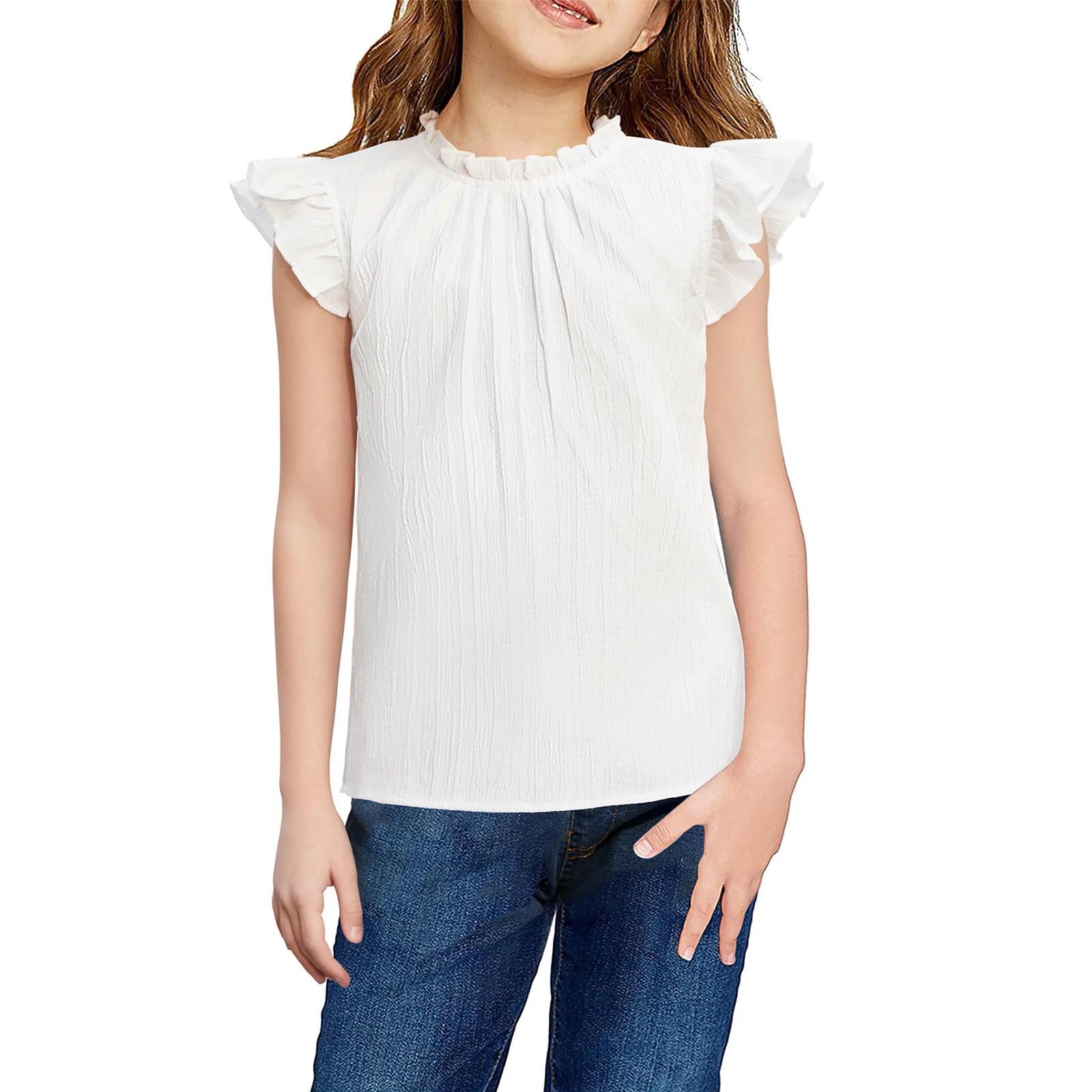 

Детская мода Falbala, оборки для отдыха, милая девочка с короткими рукавами, воротник рубашки, плиссированная текстура 160 белый