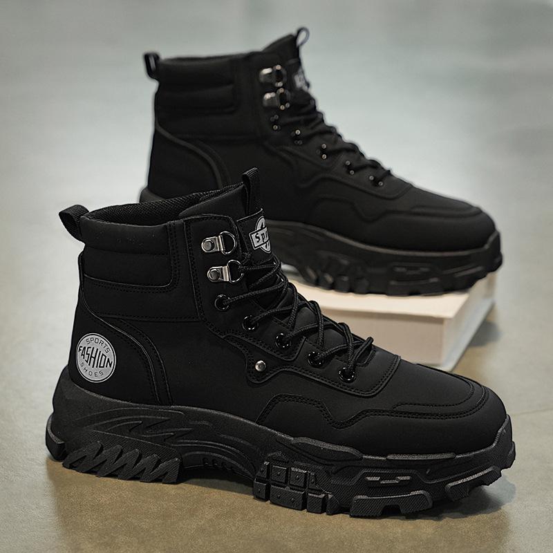 Men's High-Top Leather Boots - Autumn Breathable, Korean Style, Thick Sole, Versatile Hiking Shoes