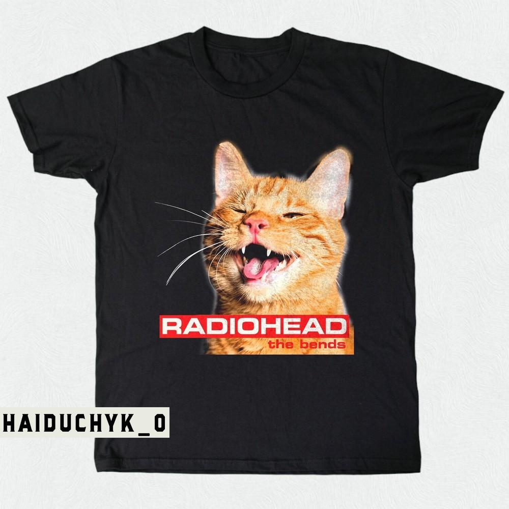 Lustiges Radiohead The Bends Lustiges Radiohead Orange Katze Unisex Schwarzes T-Shirt S-5XL Unisex T-Shirt