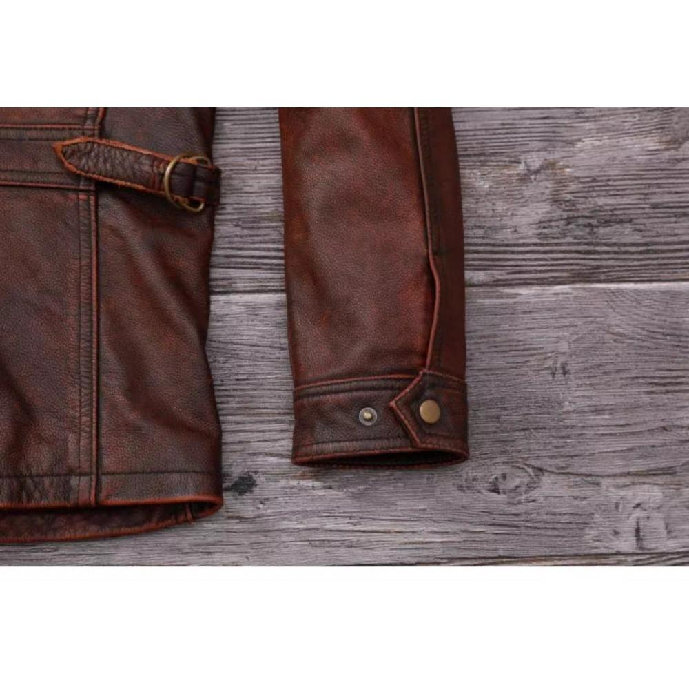 Chinese Size Vintage Red Brown Men Leather Jacket M65 Hunting Flight Jacket Genuine Cowhide Coat Autumn