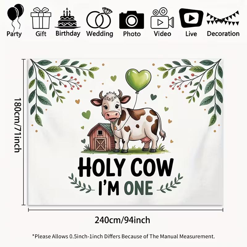 

2D Barnyard Cow Themed Backdrop for Toddler Birthday Party Photo Booth 47.2x31.5inch/120*80cm