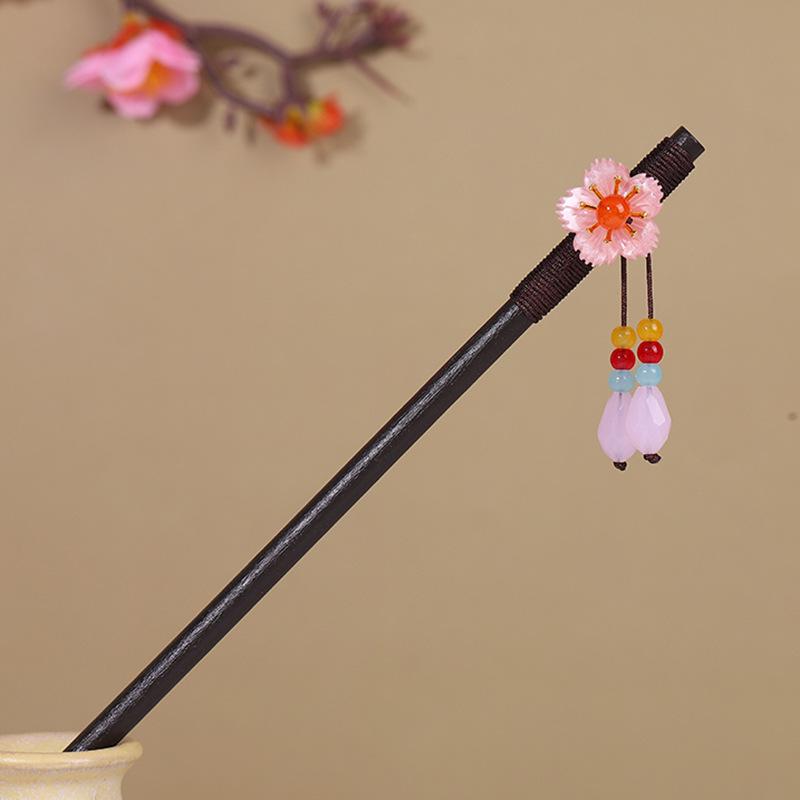 Vintage Tassel Wooden Hairpin for Women - Imitation Ebony Hanfu Accessory, Ancient Style Costume Hairpin