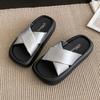 Premium silver platform slippers women's summer wear 2025 new fashion sandals French beach slippers