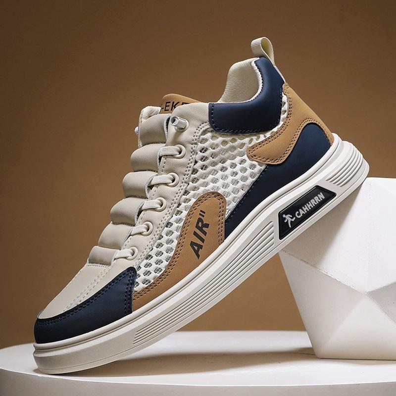 High-top Board Shoes Men's Summer Mesh Men's Shoes 2024 New Breathable Hollow Casual Trendy Shoes Students and Teenagers
