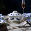 Jingdezhen Peacock Blue & White Linglong Ceramic Dinnerware Set