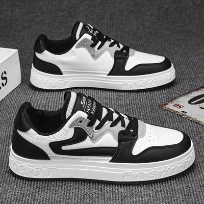 Chaussures d'été pour hommes, chaussures de planche respirantes en maille pour garçons, chaussures de sport décontractées polyvalentes en cuir noires et blanches, chaussures blanches pour hommes