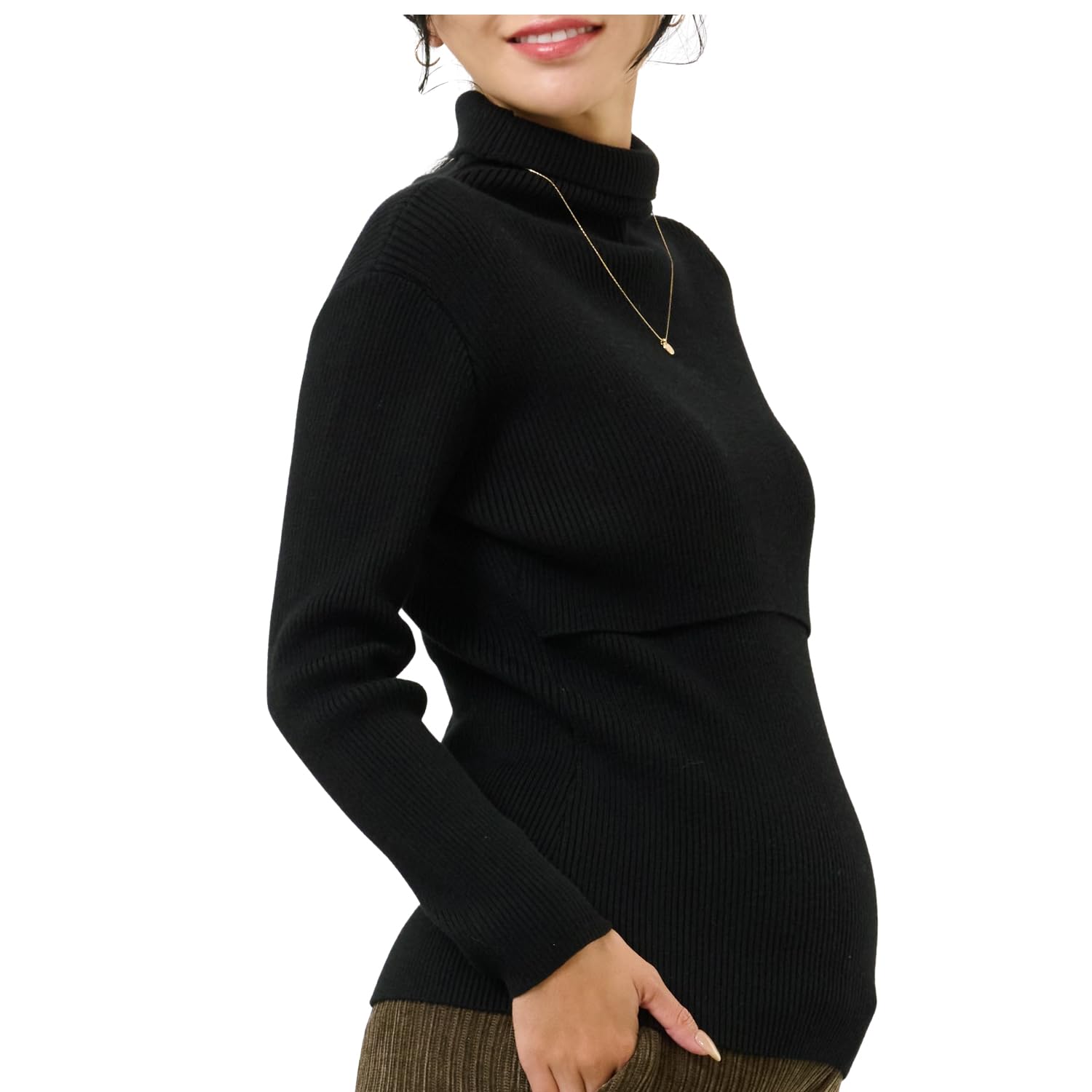 

Nursing Winter Long Maternity Nursing Innerwear [Sweet Mommy] Clothes, Tops, Sleeves, Turtleneck, Clothes, [Black/M] чорний
