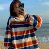 Korean Fashion Women Striped T-shirt Spring Autumn Round Neck Student Casual Thin Versatile Long Sleeve Pullover Tops