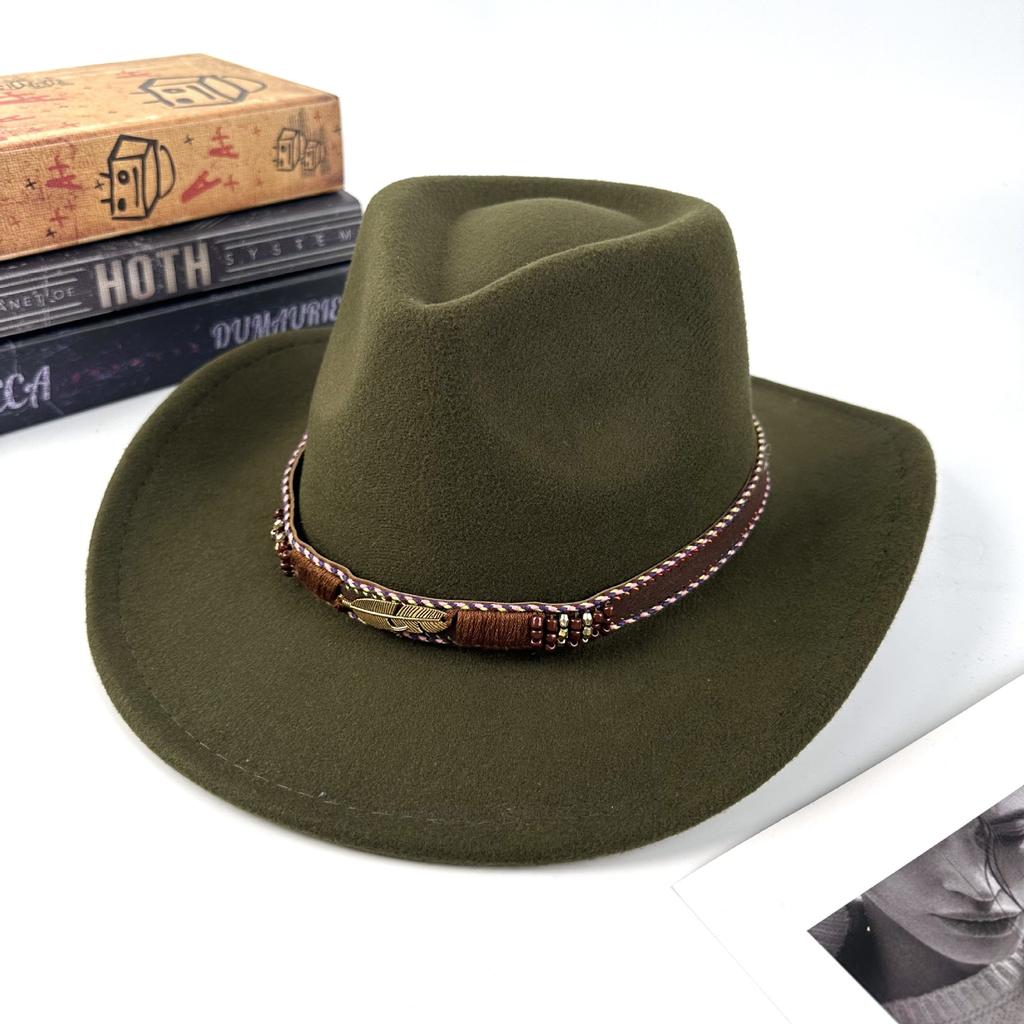Tibetan top hat retro ethnic style metal feather western cowboy hat men's jazz hat women's felt hat