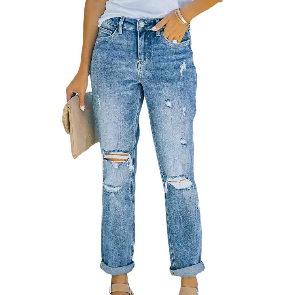 Vaqueros con borde sin rematar y cintura alta de color sólido de talla grande para mujer