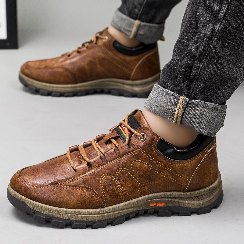 Men's Large Size Spring Fashion Leather Comfortable Athletic Casual Outdoor Hiking Shoes.