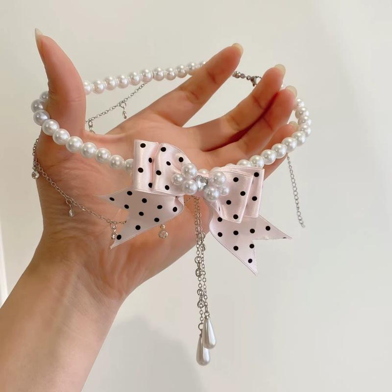 Elegant Imitation Pearl Pendant Choker Necklace, Crystal Flower Butterfly Layered Neck Chain, Victorian Style Clavicle Necklace for Women