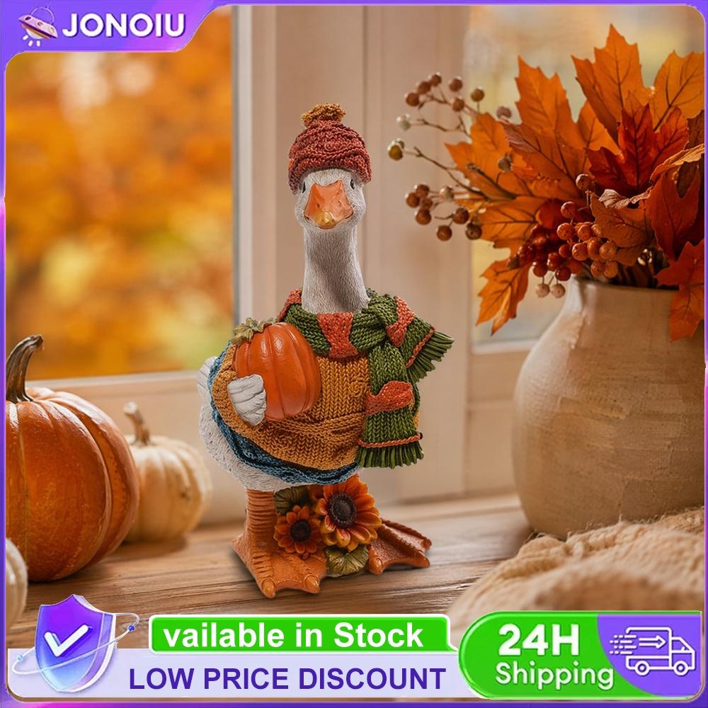 Autumn Pumpkin Duck Resin Ornament Multi-Purpose Lovely Pumpkins Ducks Statue Desktop Animal Sculpture Unique Gift for Friends