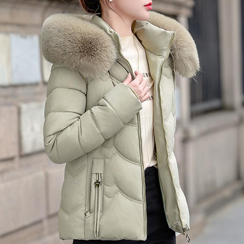 Fashion Winter Woman Parkas Hooded Faux Fur Collar Short Coats Thick Warm Women's Jackets