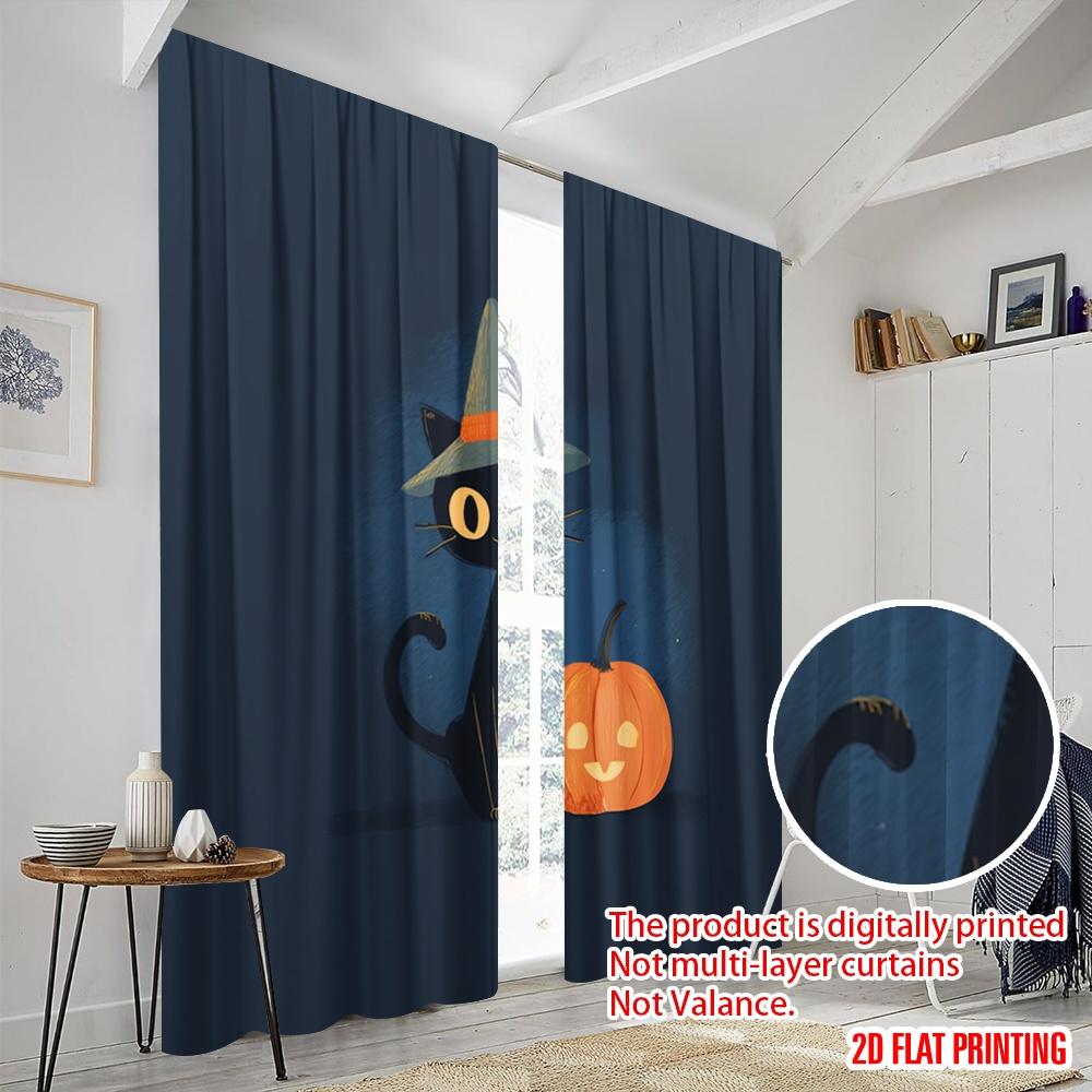 2pcs,2D Plane Printing Contemporary Curtains Halloween Pumpkin (3) Polyester Easy Install (without Rod) Versatile All Perfect