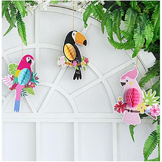 Tropical Birds Honeycomb Parrot Paper 3D Cutouts Hanging Ornaments Hawaiian Themed Luau Party Hanging Decorations for Rainforest Jungle Theme