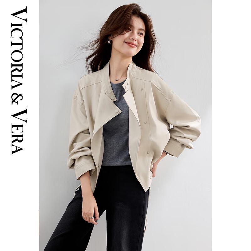 

VICTORIA&VERA Women s Retro Workwear Faux Leather Jacket V9016W16 M