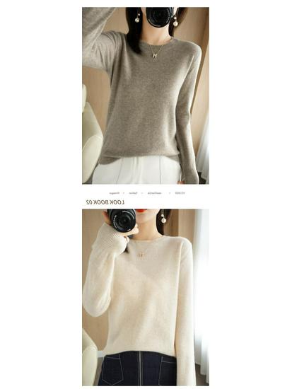 Women's Long Sleeve Round Neck Knit Sweater - Autumn/Winter Pullover Base Layer