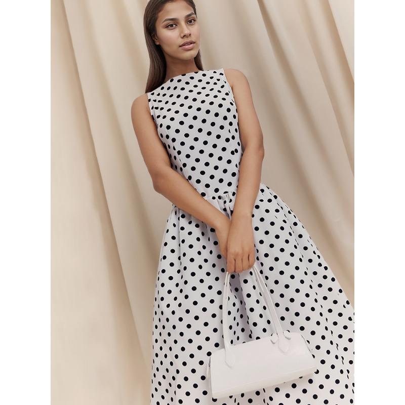 

Длинное платье в горошек в стиле ретро без рукавов Элегантная женская одежда в горошек на весну и лето S белый