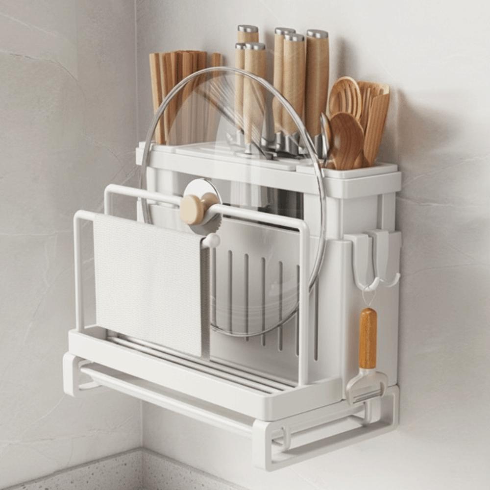 With Drainer Kitchen Storage Rack Wall Mount Chopstick Organization Countertop Organizer Cutting Board Holder Cooking Area