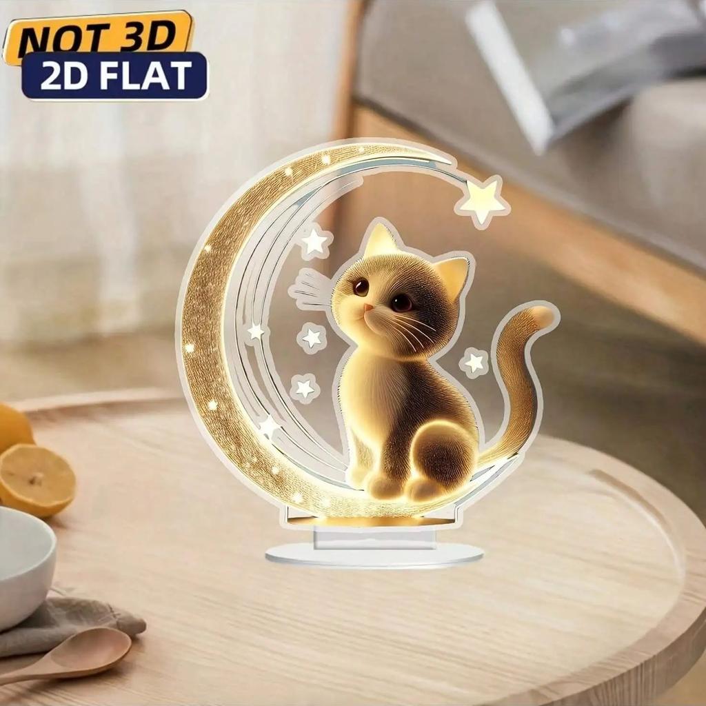 Charming Cat Acrylic Desktop Ornament 1pcs 2D Flat Cat Home Office Decoration No Power Supply Required