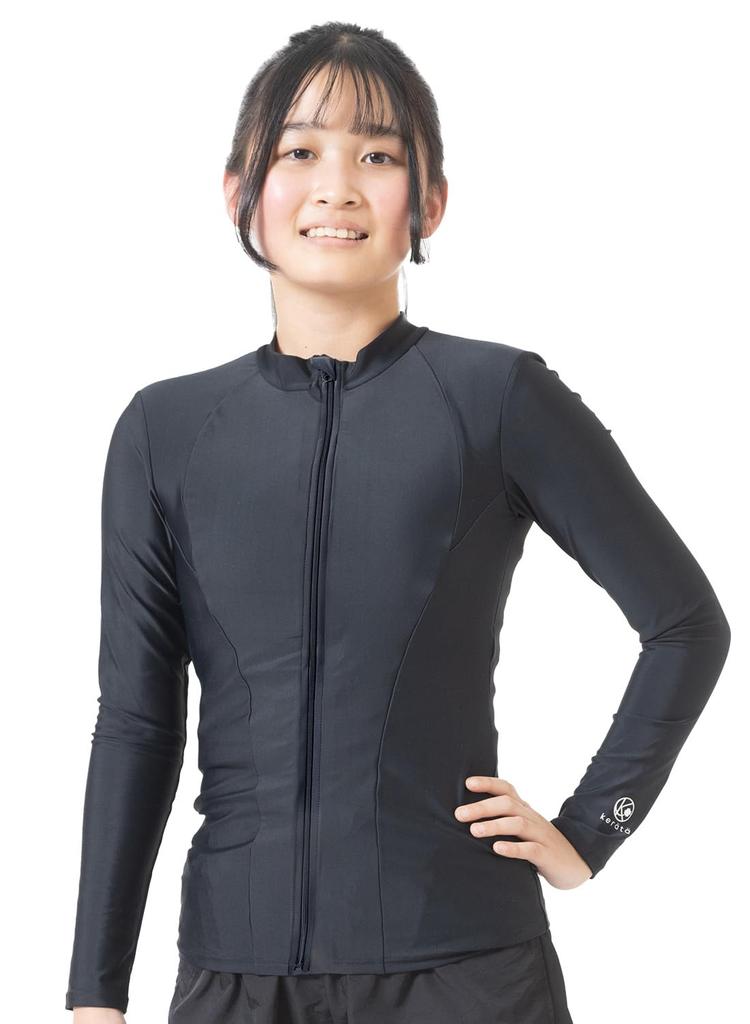 Keratta School Swimsuit for Boys and Girls (Rash Guard, Size M, Black)