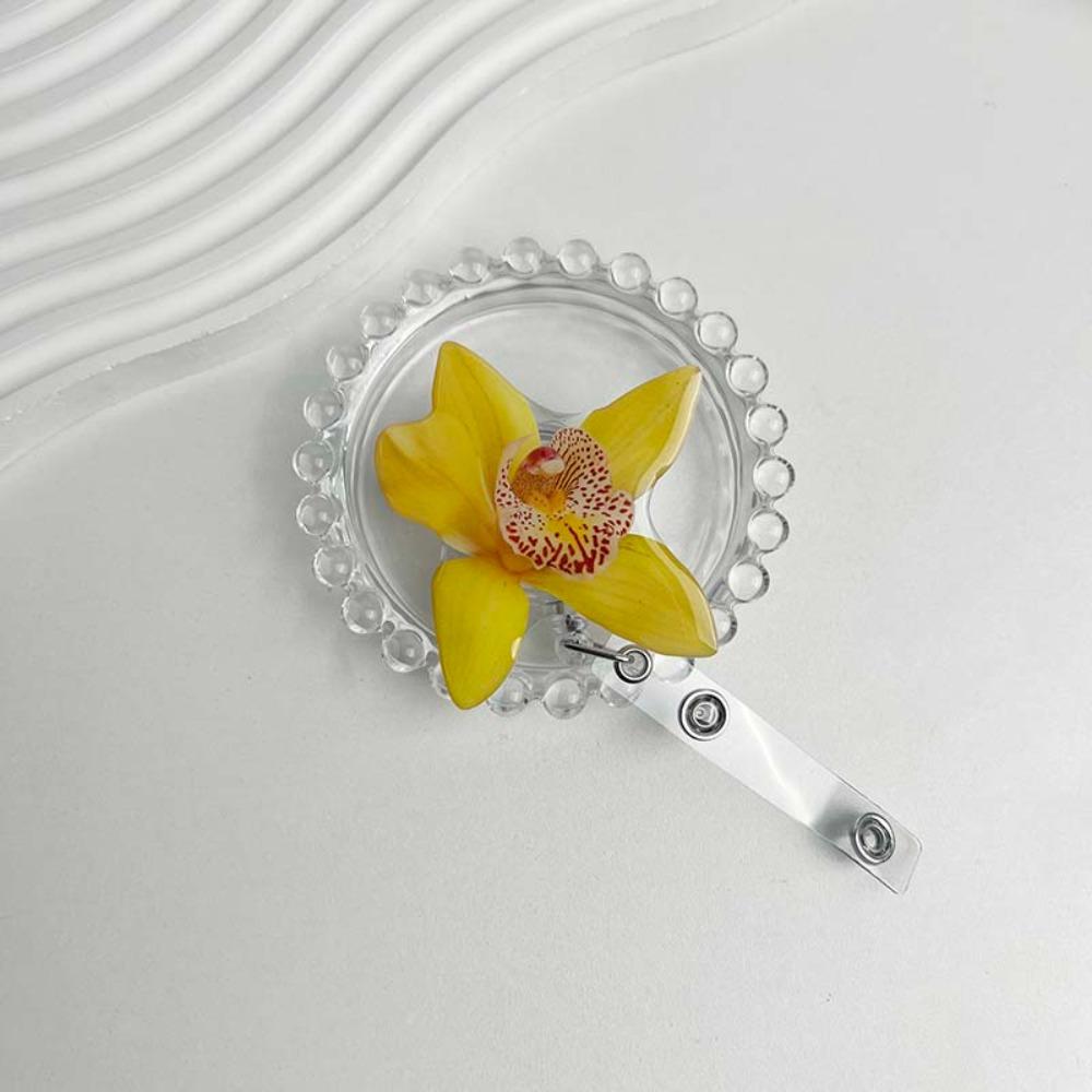 

Acrylic Resin Holder Clip Orchid Flower Shape ID Badge Reel Retractable Badge Holder Student Use Style H