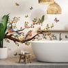 Kreativer Bunter Tuschemalerei Blumiger Pfirsichbaum Zweig Vogel Wandaufkleber Hintergrundwand Heimdekoration Selbstklebender Wandaufkleber
