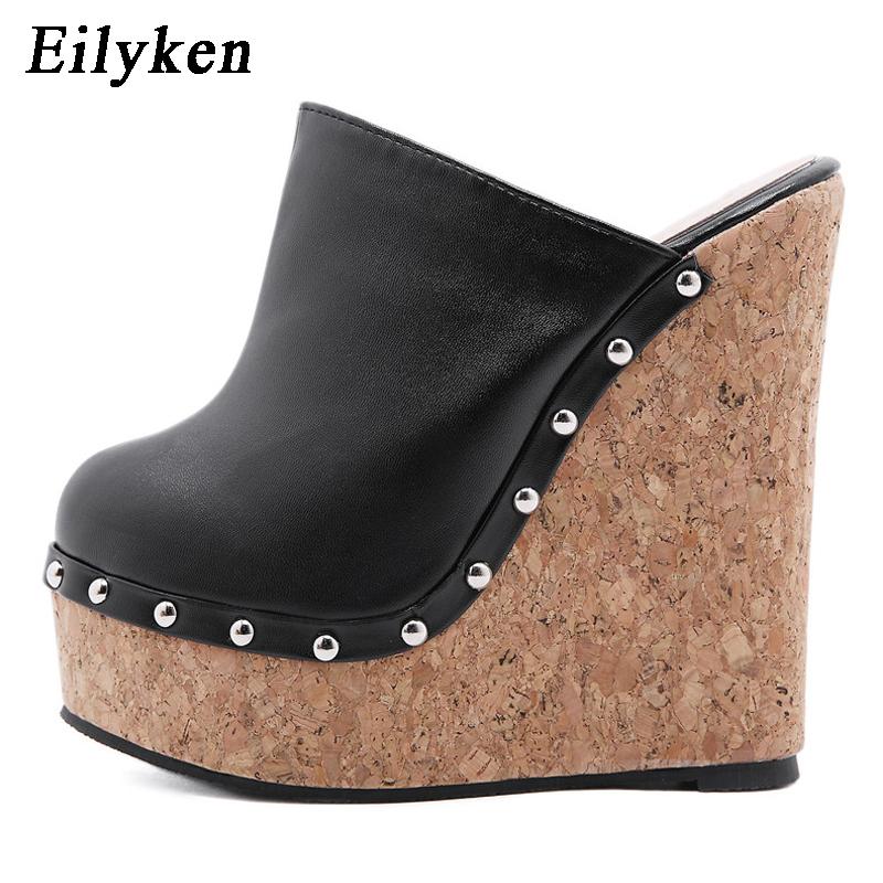 

Fashion Eilyken Brand GLADIATOR Rivet Platform Wedges Woman Slippers Fashion High Heels Sandals Summer Pumps Shoes 36 чёрный