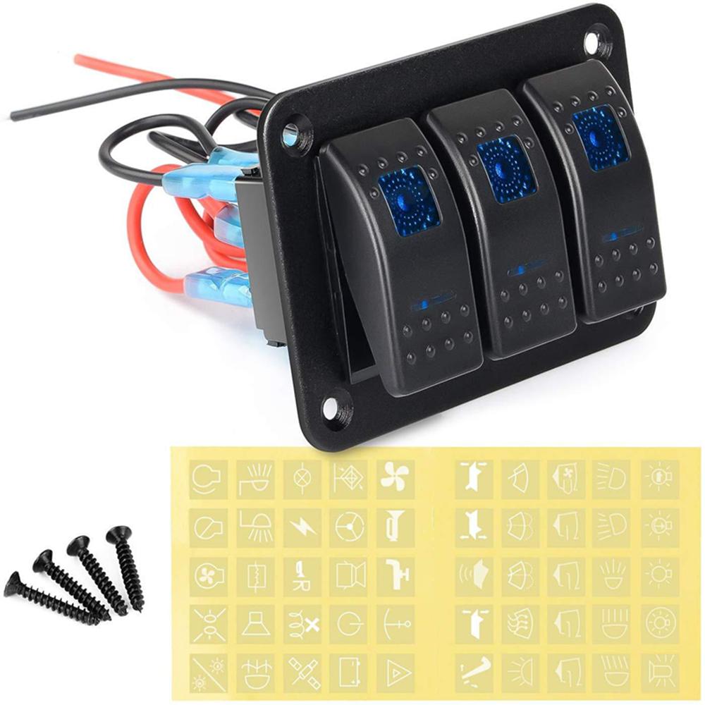 3-Gang Toggle Rocker Switch Panel for Car/Boat/Marine/RV