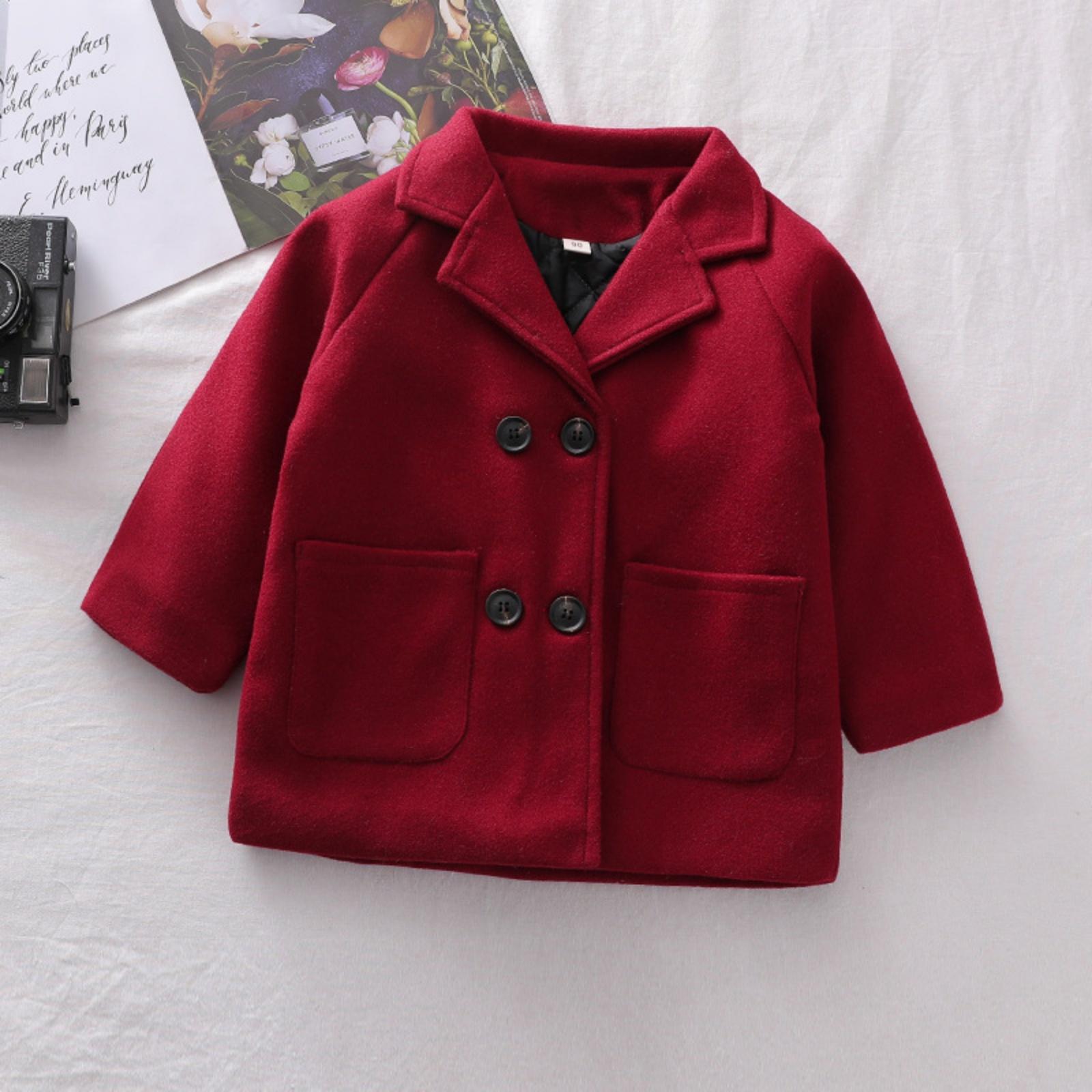 

Children s Casual Mid-length Fashionable Coat In Solid Color Coat 110 винний
