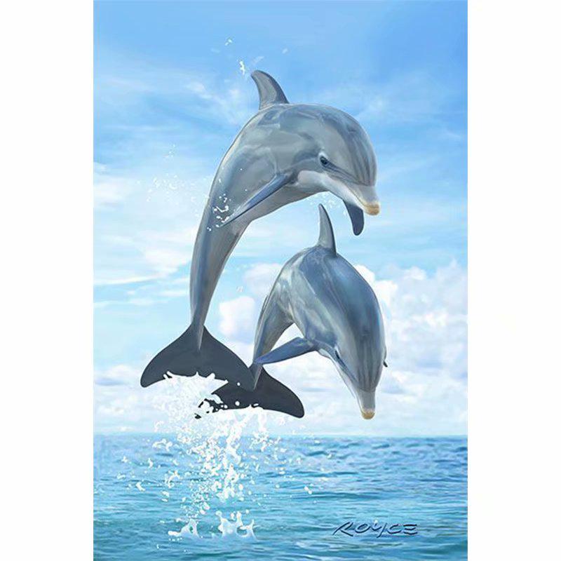DIY 5D Full Drill Diamantmaling Dolphin Moon Broderi Korssting Mosaikk Hjem Dekor Gave